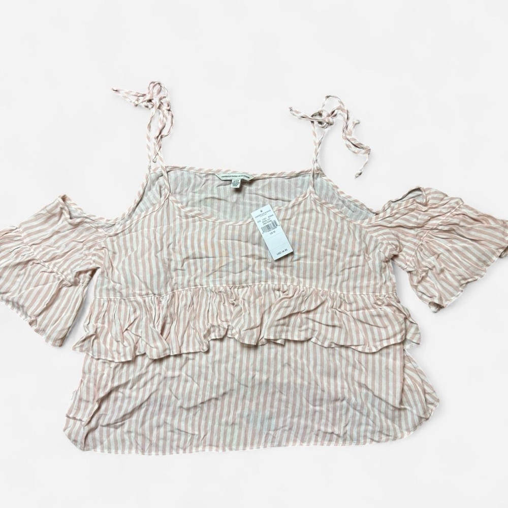 NWT Pink & White Striped American Eagle Cold Shoulder Blouse Womens Size M